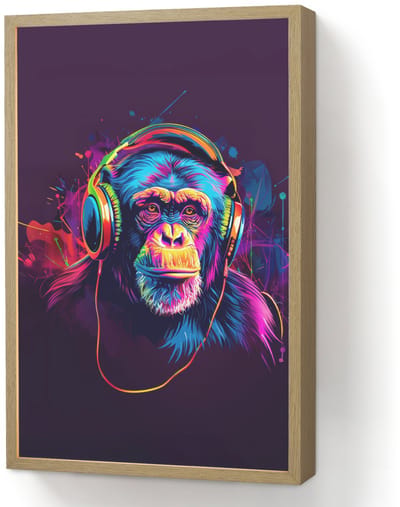 Wandlamp 40x60 cm - Oplaadbaar - Aap - Koptelefoon - Muziek - Kleurrijk - Wandlampen binnen woonkamer - Slaapkamer lamp - Decoratieve nachtlamp - Vloerlamp draadloos