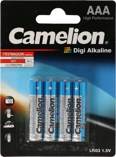 Digi Alkaline LR03 Micro AAA in een pakket van 4, capaciteit max. 1250 mAh tot 0,8 V bij 25 mA continue belasting