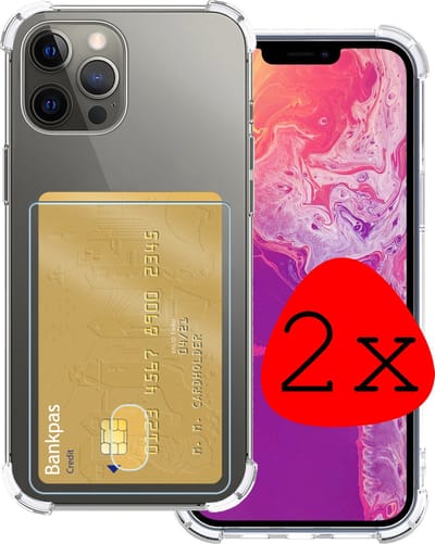 Hoesje 2 Stuks - Geschikt voor Apple iPhone 13 Pro - Met Pashouder en Kaarthouder - Telefoon Hoes Shockproof - Siliconen Case - Back Cover - Shock Proof - Pasjes Houder - Transparant