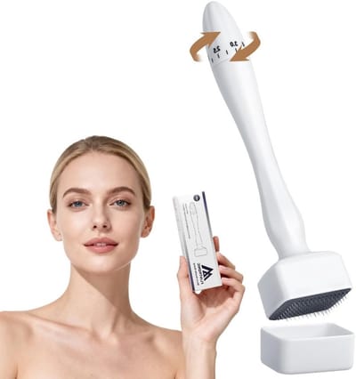 Verstelbare Derma Stamp met 140 Titanium Naalden, Microneedling voor Huidverjonging, Haar en Baardverzorging, 0-3mm Diepte