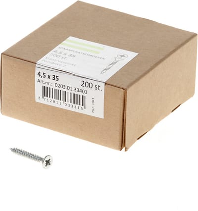 Hoenderdaal Spaanplaatschroef verzinkt platverzonken kop PZ2 voldraad 4.5X35 (per 200 stuks)