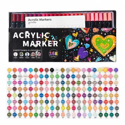 Acrylmarkers - 168 kleuren met dubbele punt en grote inhoud - zachte punt voor kleurstapeling - tekenset voor kinderen - basisverpakking