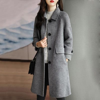 Nieuwe Herfst- en Winterstijl Visgraat Rechte Jas met Temperament Casual Middellange Revers Wollen Jas XL gray