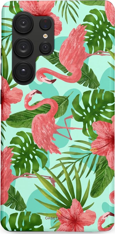 Casetastic hoesje geschikt voor Samsung Galaxy S25 Ultra - Dubbellaagse bescherming - Flamingo jungle - Fashion Case - Mintgroen Koraal