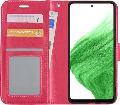 Hoes - Met Pasjeshouder - Geschikt voor Samsung Galaxy A53 - Luxe Bookcase Portemonee - Flip Case - Kunstleer Book Case - Flipcase - Book Cover - Walletcase - PortemonneeHoes - Donkerroze