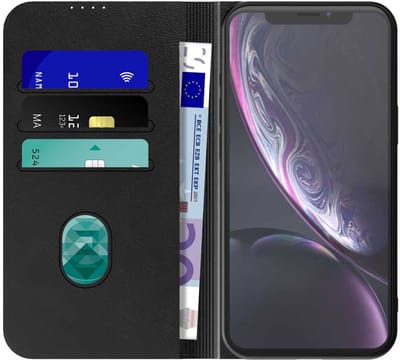 Geschikt voor iPhone Xr Telefoonhoesje Zwart Kunstleer Met Magnetische Sluiting - Portemonnee BookCase Met Pasjeshouder - ProtX