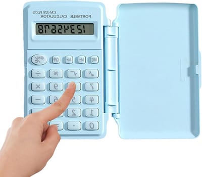 Mini Rekenmachine - Draagbare Calculator - Dagelijkse Berekeningen - Kalmerende Kleurweergave - 15 x 8 x 1.5 cm - Lichtblauw