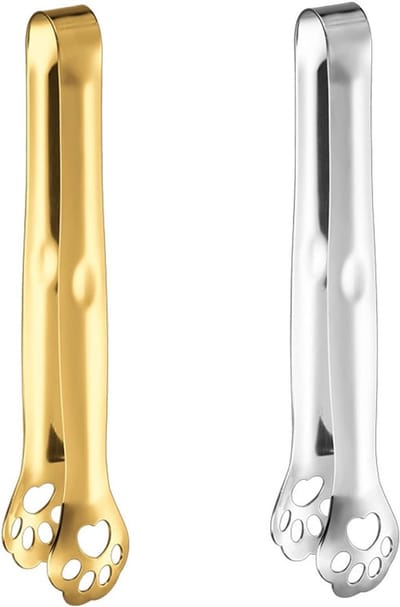 Set van 2 - Keukentangenset - Kattenpootontwerp - Antislip 304 roestvrij staal - Ideaal voor koken, bakken, grillen en buffetten - Goud en zilver