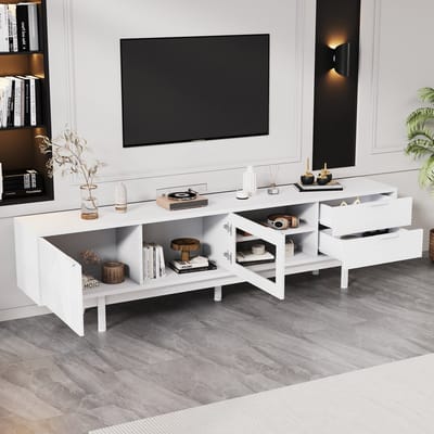 TV-meubel - 200x40x50.5 cm - Grote Opslag en 2 Laden - Voor 80 inch TV - Hout - Wit
