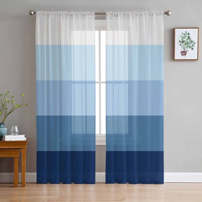 Rideaux Voilages Dégradé Bleu à Rayures pour Décoration de Salon Rideaux de Fenêtre pour Cuisine Rideaux Tulle Voile Organza W135 x H115cm x1 gray