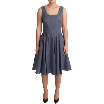 Dolce & Gabbana Damesblauw Polka Katoen A-lijn Stretch Jurk