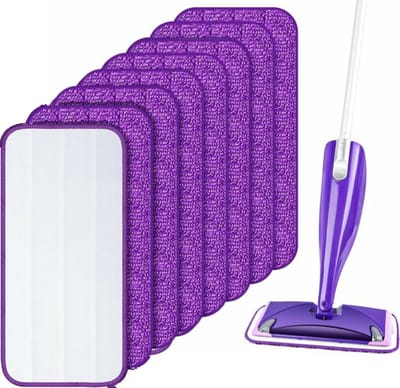 Mop microvezel-reinigingspads, 8 stuks, paars, herbruikbare dweilpads geschikt voor Swiffer WetJet, dweilreinigingskussenhoes vervangingshoes mopcover reinigingspads voor hardhout, laminaat, tegels (30 x 14 cm).
