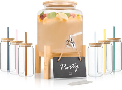 Dailygoods - Bowle set met glazen en rietjes - Drankdispenser voor punch en glühwein