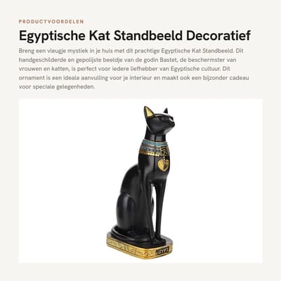 Dailygoods- Standbeeld Egyptische Kat - Hars Collectible - Decoratief Beeldje - Woondecoratie - Ornament - 22 cm Hoog