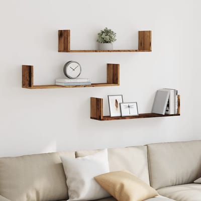 vidaXL - Wandschappen - 3 - st - 80x18x18 - cm - bewerkt - hout - oud - houtkleurig