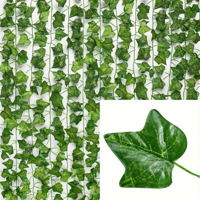 12 pièces de Lierres Réels et Feuilles Vertes, Jardin de Chambre, Décoration Murale de Bureau, Fête de Mariage DIY Guirlande Fausse Bandes de Lierre beige