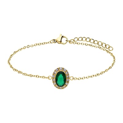 Lucardi Dames Stalen goldplated vintage armband met groen zirkonia - Armband - Staal - Goudkleurig - 19 cm