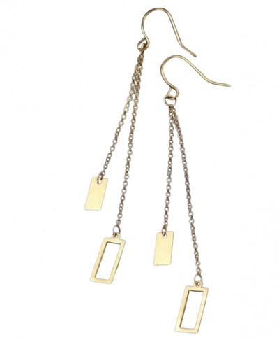 Lange zilver Oorbellen-Goudkleurig-Rechthoekige - Charme Bijoux