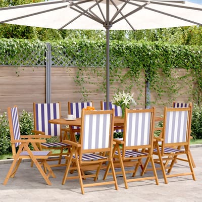 vidaXL - Verstelbare - klapstoelen, - 8 - stuks, - blauw-witte - stof - en - massief - hout.