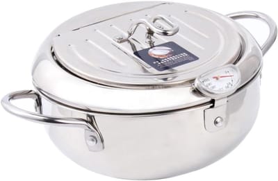 Mini Frituurpan - Diepe Pan - Gelijkmatig Frituren - Met Thermometer - 20.5 cm - Zilver