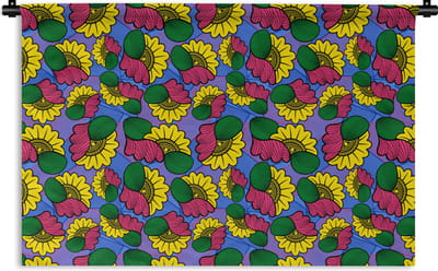 Wandkleed - Wanddoek - Bloemen - Patroon - Afrika - 180x120 cm - Wandtapijt
