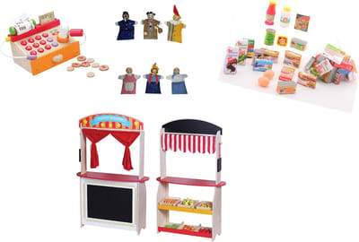 Playwood Poppenkast Theater en Winkel Set - Met Accessoires