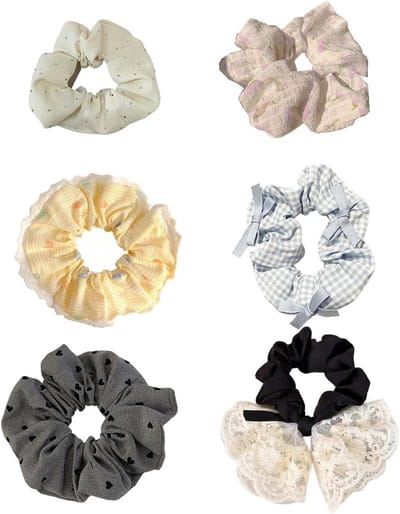 6 Stuks Haarbanden en Scrunchies voor Vrouwen, Retro Satijnen Haaraccessoires, Elastische Dikke Bands voor Haarstyling