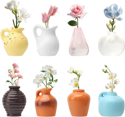8 Mini Vazen Magneten voor de Koelkast, 3D Hars Bloem Vazen, Leuke Decoratie voor Keuken en Kantoor, Creatieve DIY Magneten, Klein en Handig