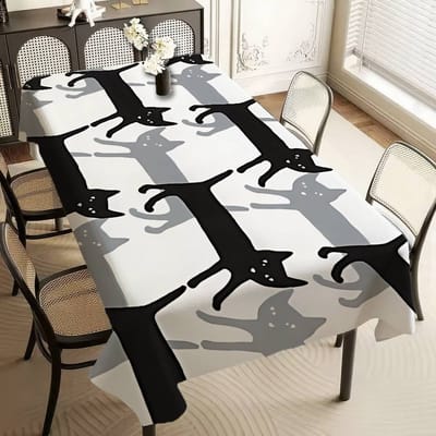 Tissu de Table Chat Texture Rectangulaire Nappe Anti-taches Toile Cirée Chemin de Table Imperméable Décoration 90x140cm