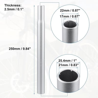 Dailygoods- Fietszadelpen 25,4x250mm - Aluminiumlegering - Duurzaam - Zilverkleurig - Veiligheidslijn - Eenvoudig te installeren - Zadelpen
