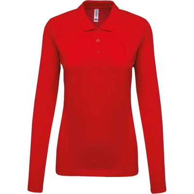 Kariban Piqué-damespolo lange mouwen K257 - Red - M