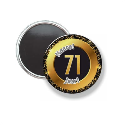 Button Met Magneet 58 MM - Hoera 71 Jaar - NIET VOOR KLEDING