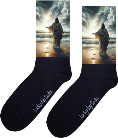 Jezus - Verjaardag cadeau - Grappige sokken - Geloof - God - Volgers - Leuke sokken voor heren en dames - Moederdag - Vaderdag - Cadeau voor hem en haar - Kerstcadeau - Zee - Vrolijke sokken - Valentijns cadeau - Socks waar je Happy van wordt - 37-44