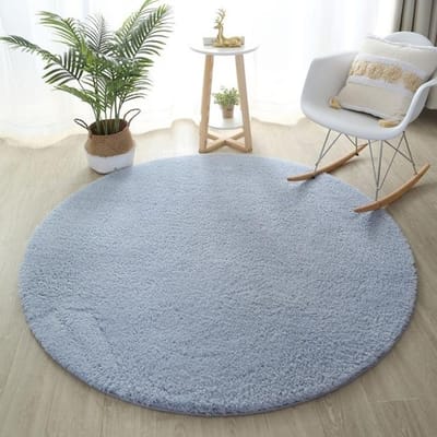 Effen Kleur Pluizig Rond Tapijt Kinder Slaapkamer Bedrand Kleden Woonkamer Salontafel Vloermat Huis Dik Pluche Anti-Slip Tapijt Diameter 60cm S gray