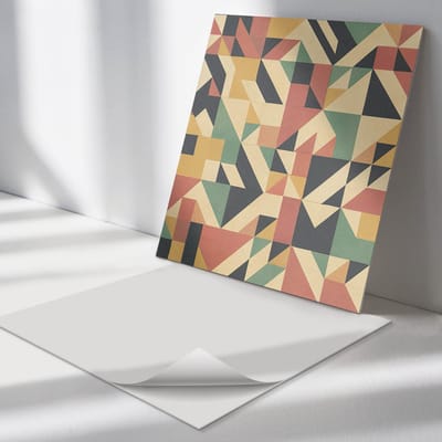 Wallfluent Vinyl Tegels - Abstract Geometrisch Patroon Vloer Tegels PVC - 30 cm x 30 cm - Beige PVC Tegels - 9 stuks - Vierkant PVC Tegels - Abstractie Plaktegels - Zelfklevende PVC Tegels - Plaktegels Keuken en Badkamer