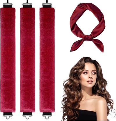 Set van 3 Haar Krulijzers en Nachtrollers Zonder Hitte - Haarband voor Zachte Krullen, Salon Waves en Verstelbare Styling Kit voor Thuisgebruik