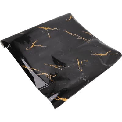 Papier Peint Marbre 300x60cm Rouleaux de Papier Peint Auto-Adhésif en PVC Cuisine Autocollants Anti-Huile Noir black