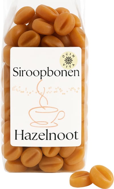 Siroopbonen Hazelnoot 200 g – Koffiesiroop in boonvorm | Volle hazelnootsmaak zonder alcohol | Vervanger voor koffielikeur | Koffie cadeau | Ocin Vita