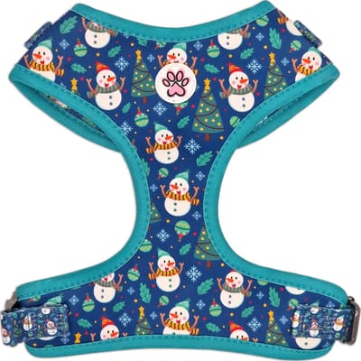 Kerst Hondentuigje - Zacht Tuigje / Honden Harnas - Blauw - Winter - Kerstboom - Sneeuwman - Winter Wiggling - Paw My God! - Maat L