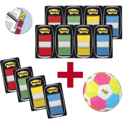 Post-it® Index-kleefstroken 680-P12, verwijderbaar, B 25,4 x D 43,2 mm, gekleurd, 8 + 4 gratis dispensers, 50 kleefstroken/dispenser