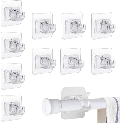 SnelShoppen - Pack van 10 Transparante Zelfklevende Gordijnroodhouders, Geen Boren Noodzakelijk, Ideaal voor Thuis, Badkamer, Hotel, Sterke ABS Materi