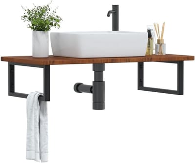 Badkamer Wandrek - Wastafelplank Plankdrager - Opbergen Badkamer - Massief Eiken - 100 cm - Donkerbruin Zwart