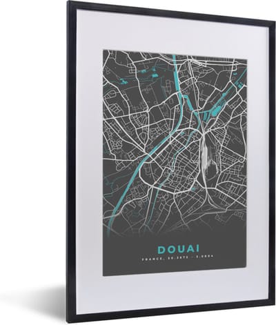 Fotolijst incl. Poster - Douai - Frankrijk - Plattegrond - Stad - Stadskaart - 30x40 cm - Posterlijst