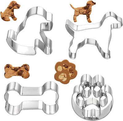 Koekjessnijders Set voor Kinderbakken en Hondenthemafeest - Honden Botten, Voetafdrukken, Huis, Puppy - Roestvrij Staal (4 stuks)