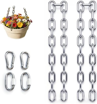 Roestvrijstalen Kettingen 0.6m Φ4mm met Karabijnhaak en Snelle Ontgrendelingsring, Ideaal voor Hangstoelen, Plantenbakken en Fitnessaccessoires (2 Stuks)