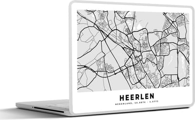 Laptop sticker - 15.6 inch - Kaart - Heerlen - Zwart - Wit - 36x27,5cm - Laptopstickers - Laptop skin - Cover