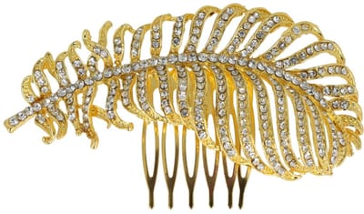 Haarsoires Haarspeld Sierkam Opsteekkam 10cm - Bladvorm - Strass Steentjes - Metaal - Goud - Haarversierkam - Haar Versiering