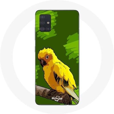 Samsung Galaxy A51 Hoesje Gele Parkiet Vogels Groene Achtergrond geel