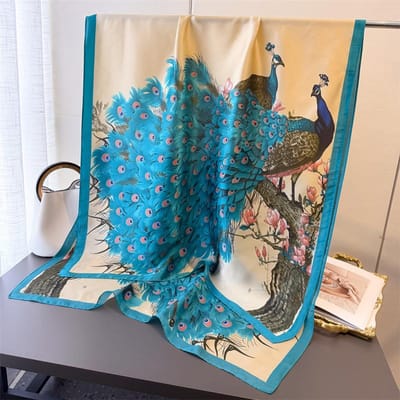 Groene Sjaals Bufandas Vrouwelijke Zijden Sjaal Mode Sjaal Elegante Hijab Vrouwen Luxe Foulard Echarpe Strand Sjaals Bandana 180x80cm blue