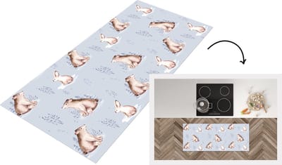 Keukenloper - Loper keuken - Winter - Beer - Konijn - Patronen - 120x50 cm - Keukenloper vinyl